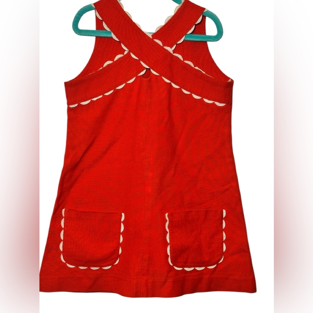 Bellina Paris Vintage Red White Ric Rac Lace Trim Zip‎ Back Criss Cross Front
